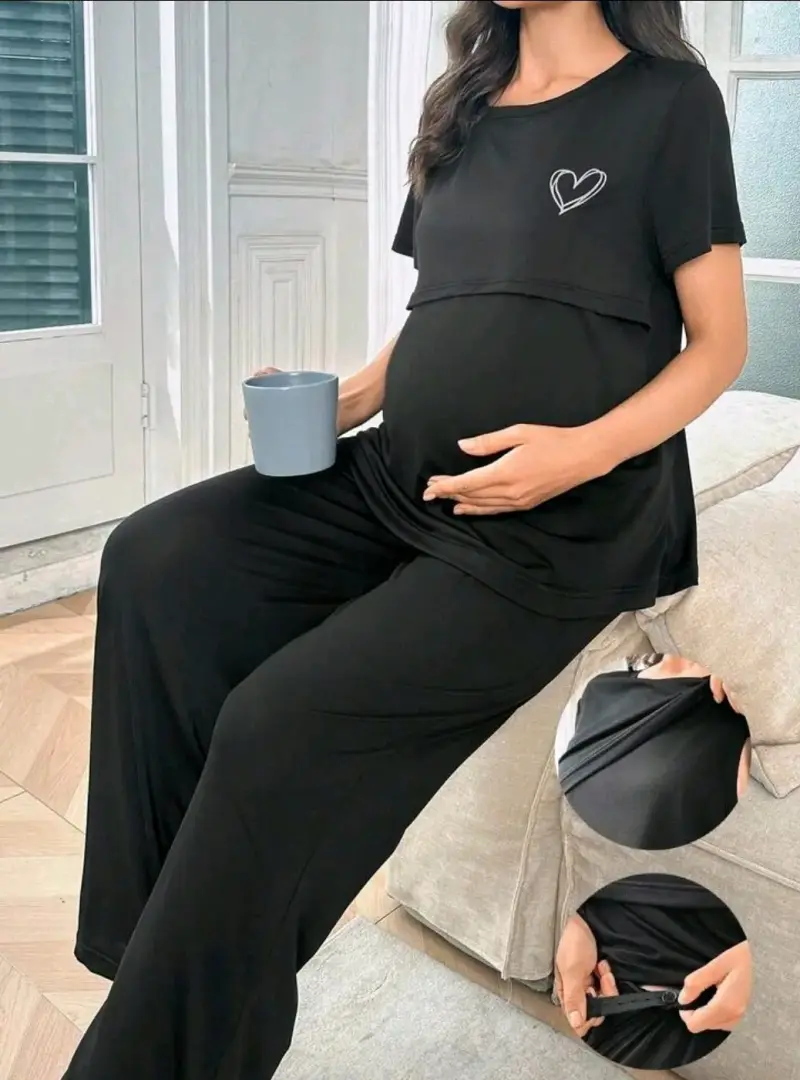 Pijama de Maternidad Negro con Detalles - 5