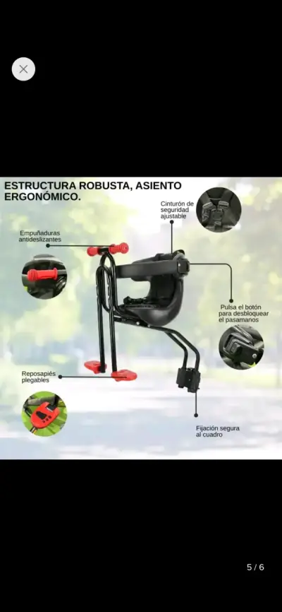 Asiento de Bicicleta para Niños Compacto y Seguro - miniatura 5