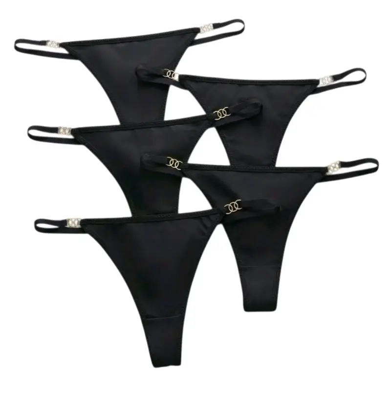 Set de 5 tangas negras, detalle metálico talla L - 1