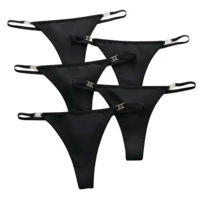 Set de 5 tangas negras, detalle metálico talla L - miniatura 1