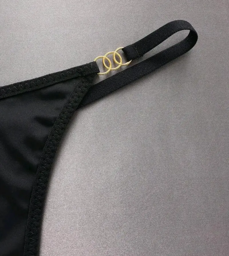 Set de 5 tangas negras, detalle metálico talla L - 2