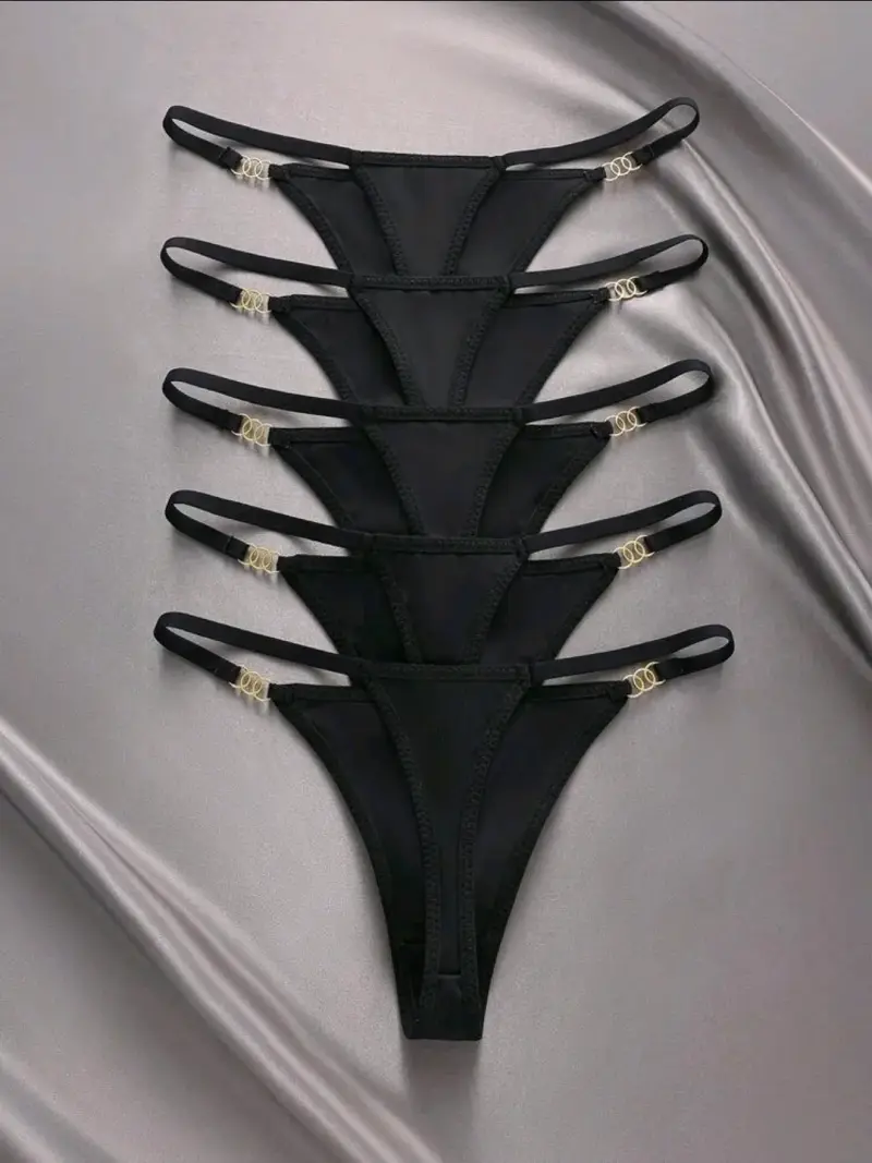 Set de 5 tangas negras, detalle metálico talla L - 5