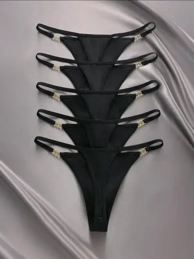 Set de 5 tangas negras, detalle metálico talla L - miniatura 5
