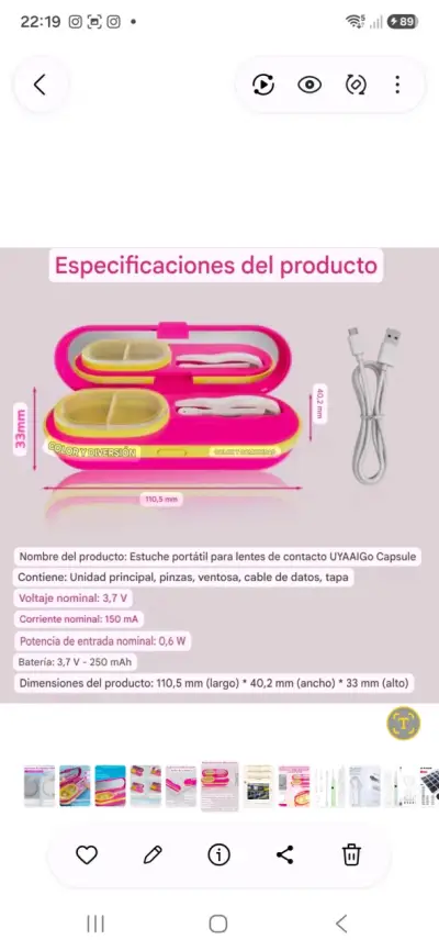 Estuche  limpiador ultrasonico lentes contacto - miniatura 2