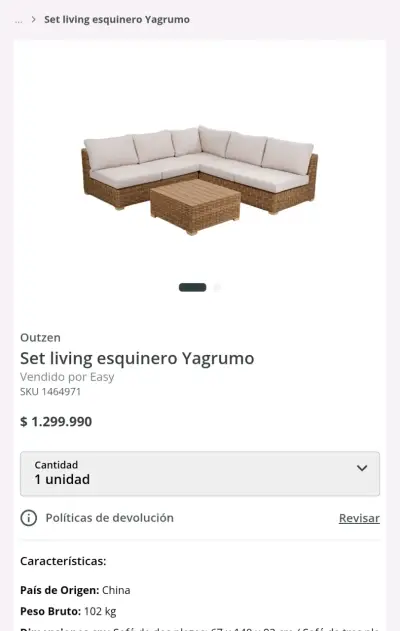 Set de Living Esquinero Yagrumo de Mimbre - miniatura 1