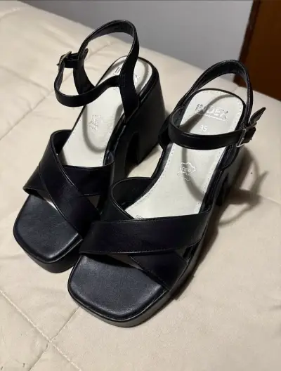 Sandalias de tacón alto negras para mujer talla 35 - miniatura 1
