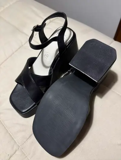 Sandalias de tacón alto negras para mujer talla 35 - miniatura 3