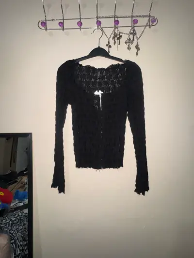 Cárdigan negro de encaje para mujer - miniatura 1