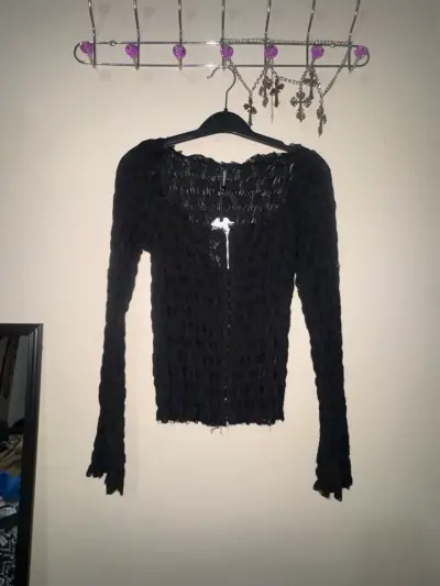 Cárdigan negro de encaje para mujer - miniatura 2