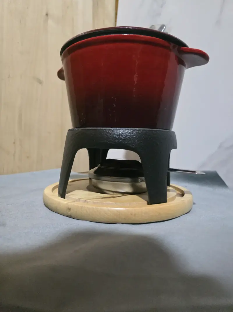Set de fondue de cerámica rojo con quemador - 2
