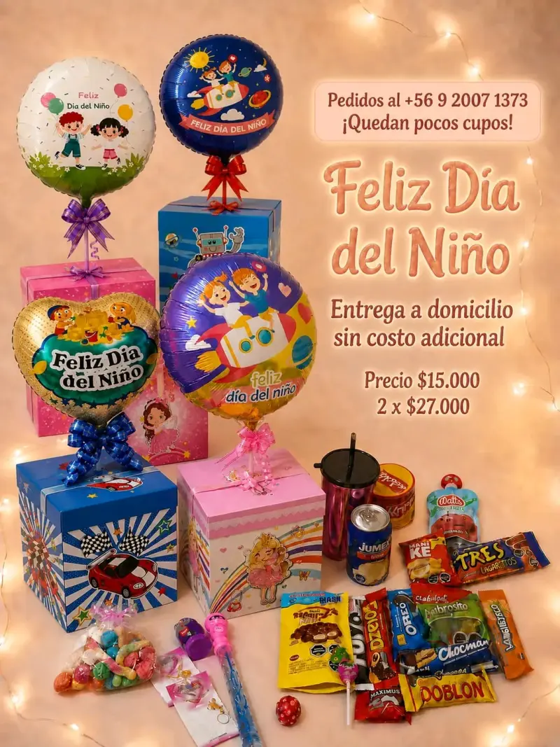 Caja de Regalo Día del Niño con Dulces y Globos