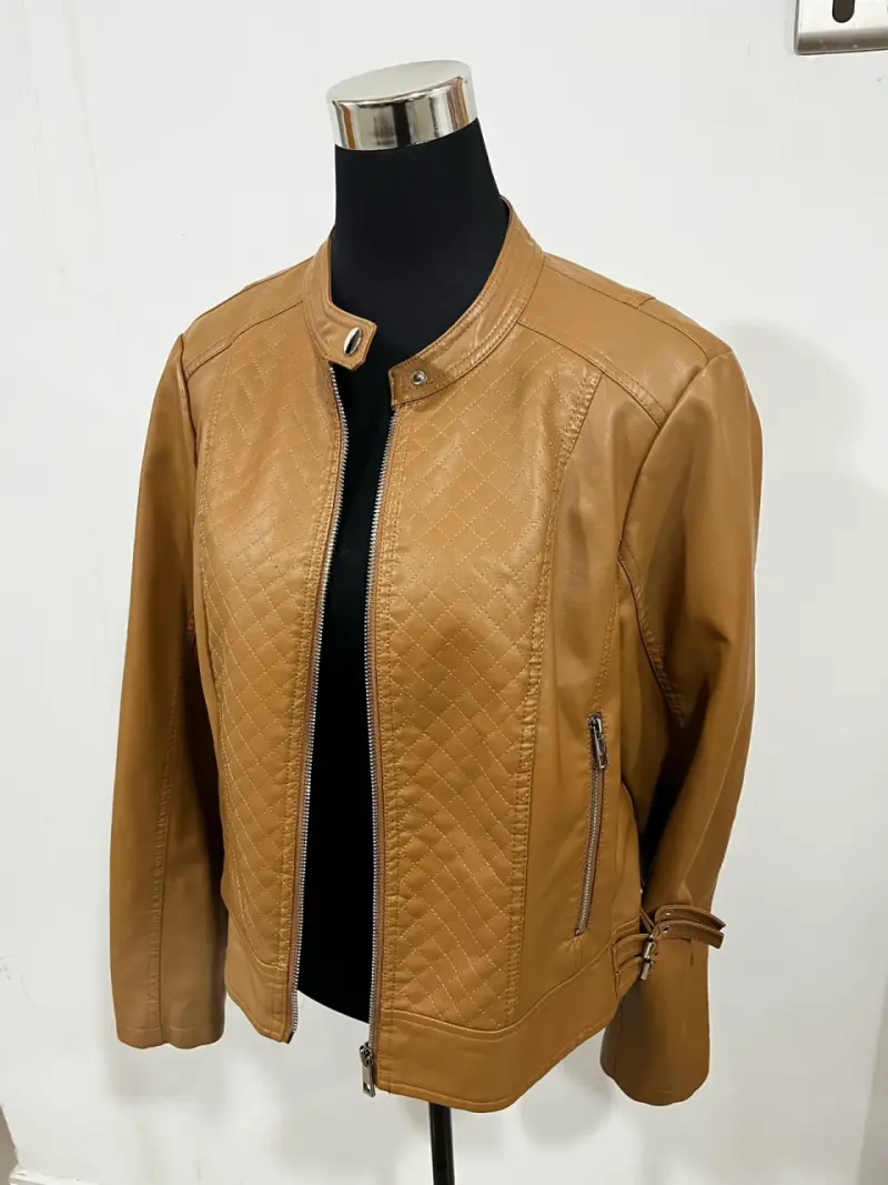 Chaqueta de cuero sintético ocre para mujer - 1