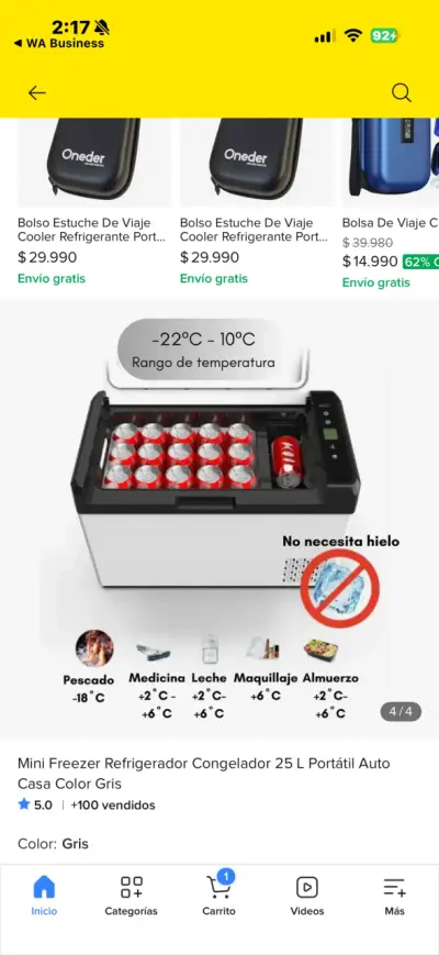 Mini freezer refrigerador portátil 25L gris - miniatura 1