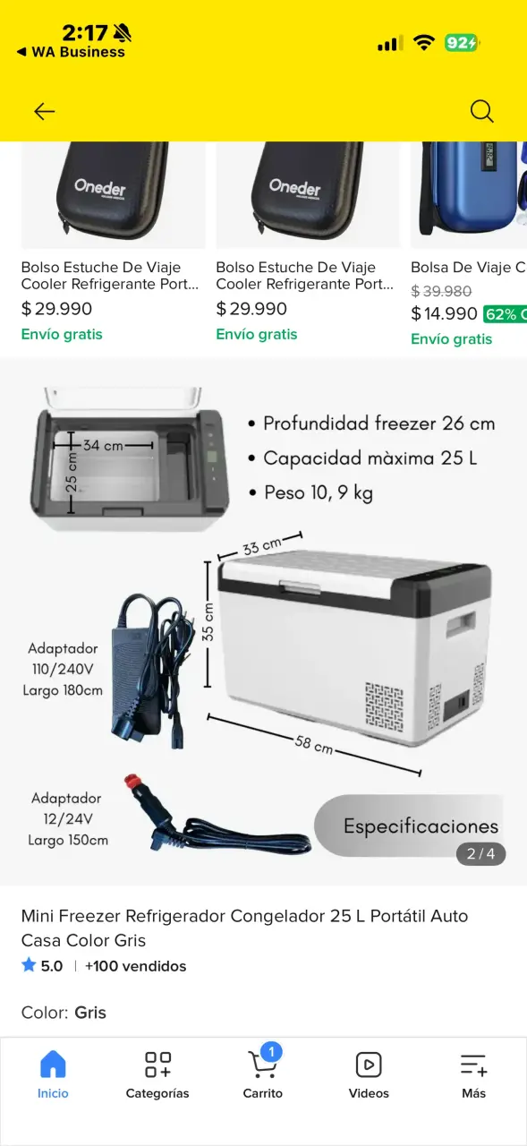 Mini freezer refrigerador portátil 25L gris - 3
