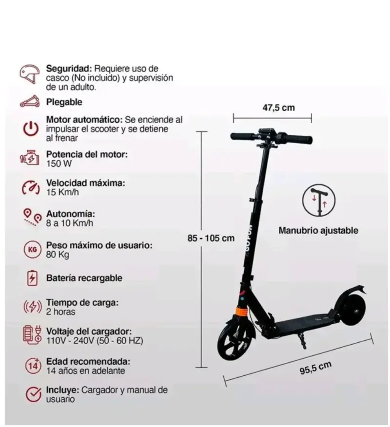 Scooter eléctrico plegable Go Fun con batería recargable - 4