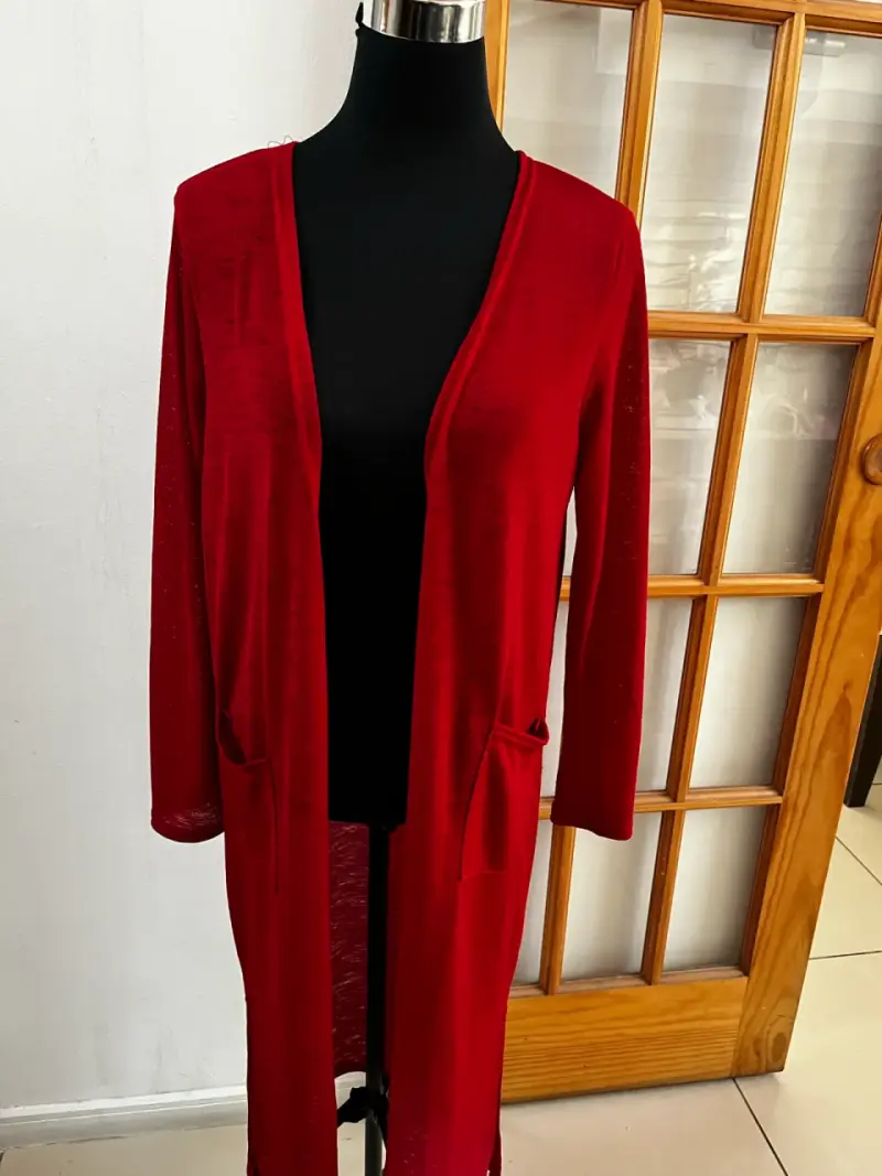 Cárdigan largo rojo para mujer