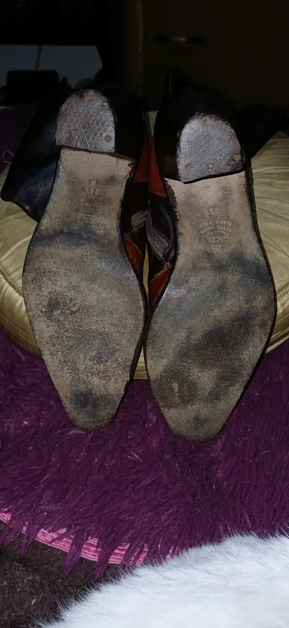 Botas de cuero marrón y rojo con tacón alto - 5