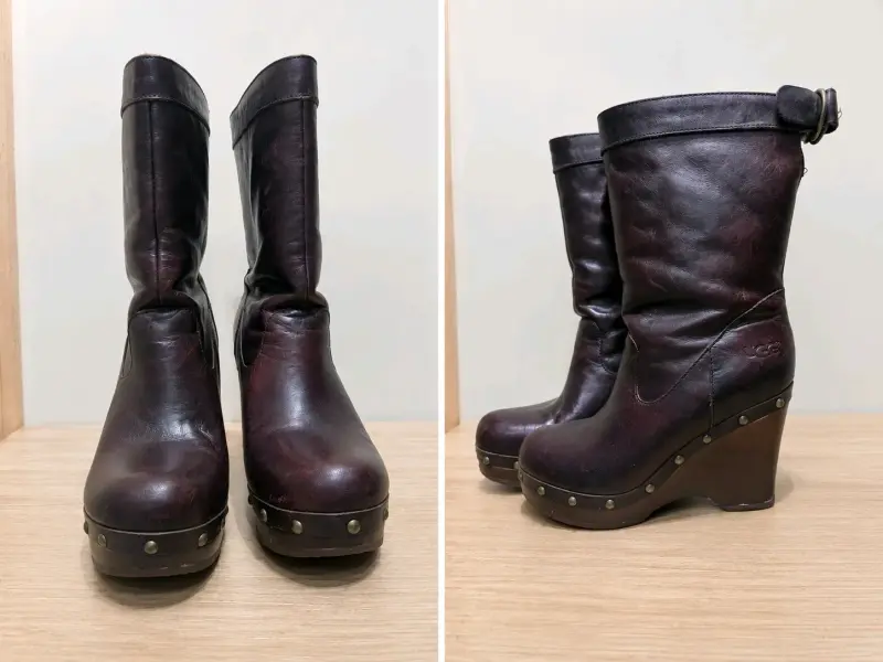 Botas UGG Originales de Cuero Burdeo con Chiporro - 2