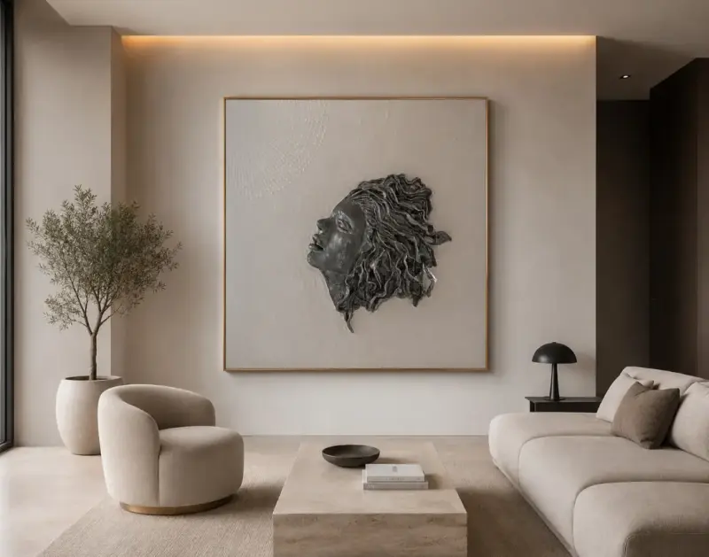 Cuadro decorativo con relieve de rostro