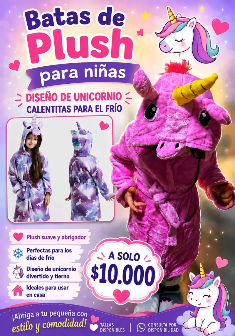 Bata de plush unicornio para niñas - 1
