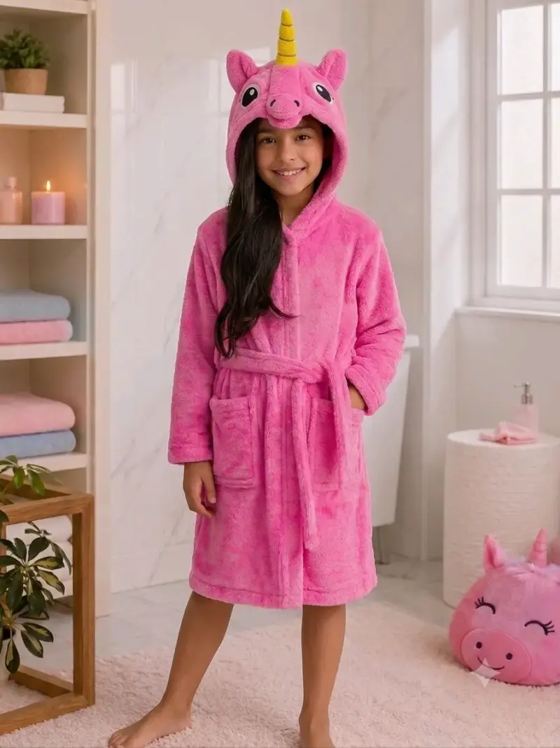 Bata de plush unicornio para niñas - 4