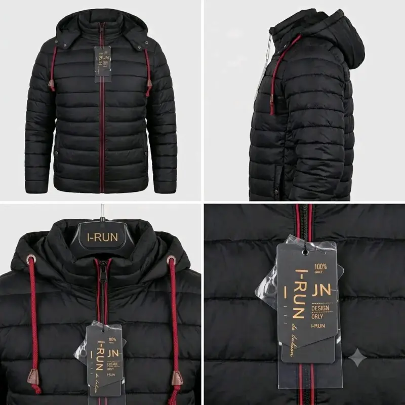 Chaqueta acolchada negra con capucha I-RUN - 1