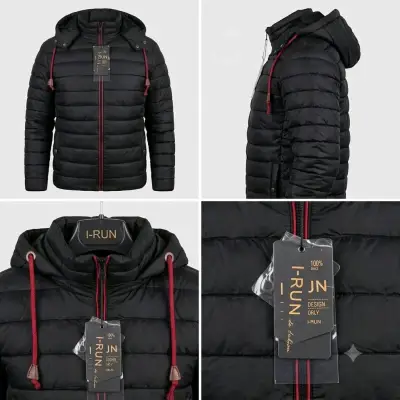 Chaqueta acolchada negra con capucha  I-RUN - miniatura 1