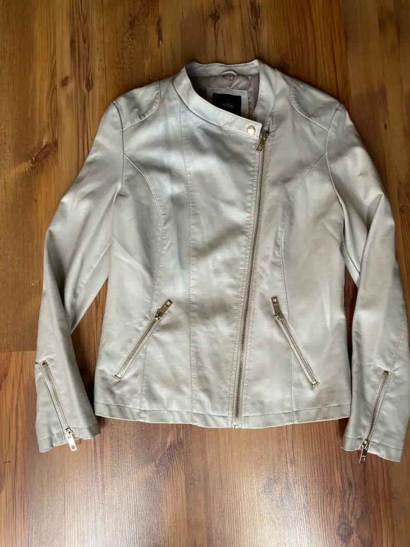 Chaqueta de cuero beige Prüne con cierre - 1