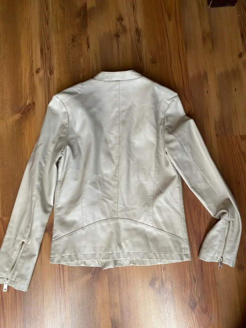 Chaqueta de cuero beige Prüne con cierre - 2