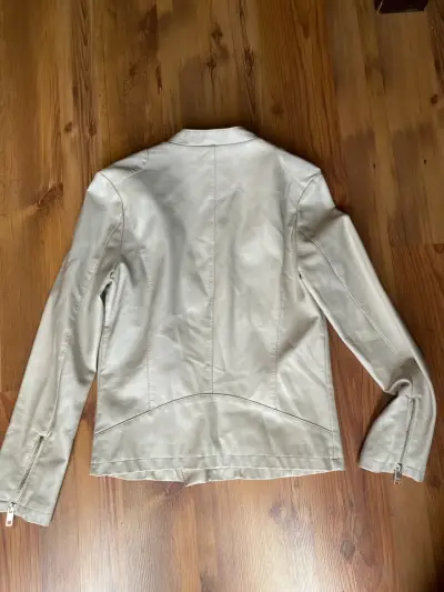 Chaqueta de cuero beige Prüne con cierre - miniatura 2
