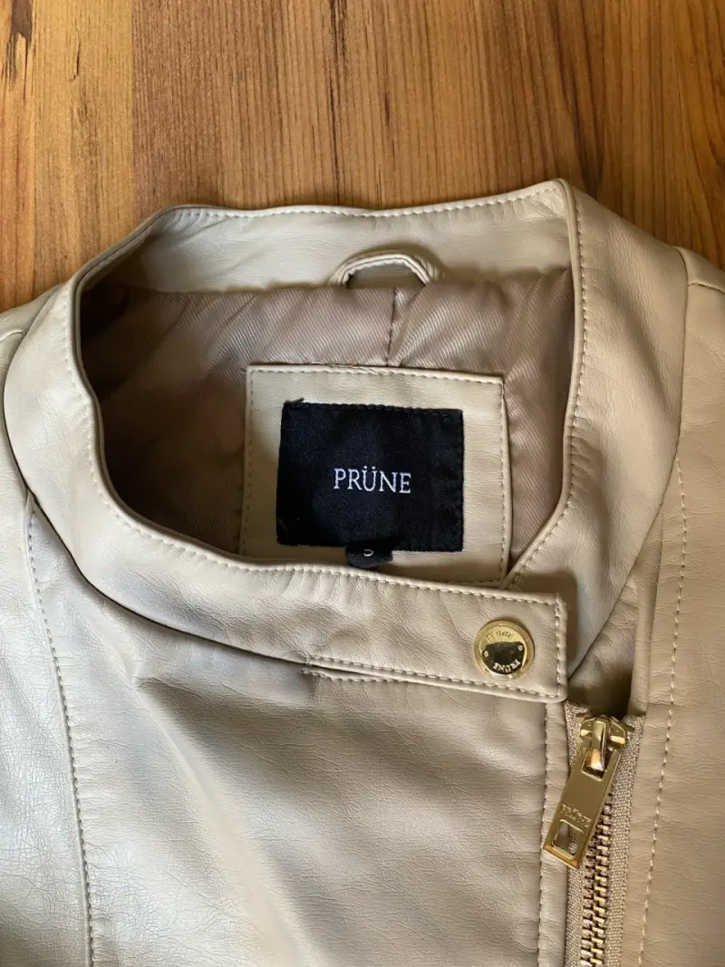 Chaqueta de cuero beige Prüne con cierre - 3