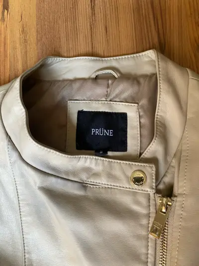 Chaqueta de cuero beige Prüne con cierre - miniatura 3