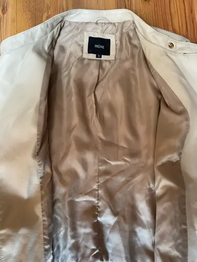 Chaqueta de cuero beige Prüne con cierre - miniatura 4