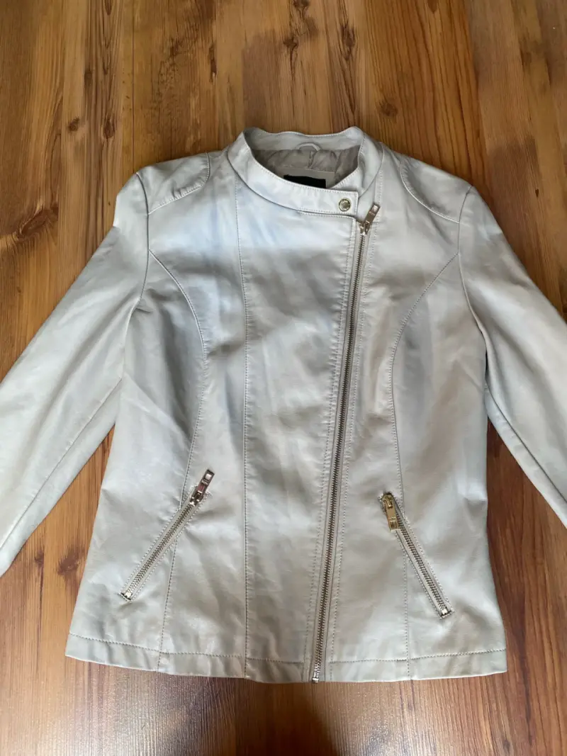 Chaqueta de cuero beige Prüne con cierre - 5