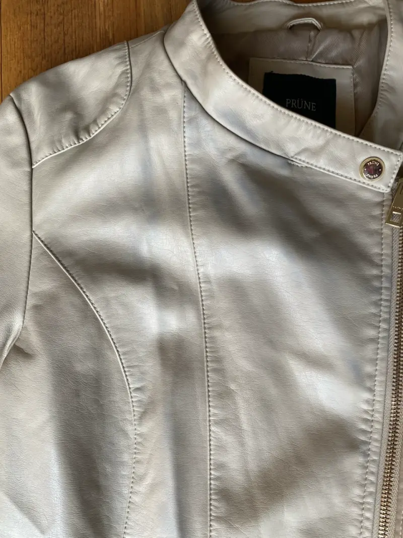 Chaqueta de cuero beige Prüne con cierre - 6