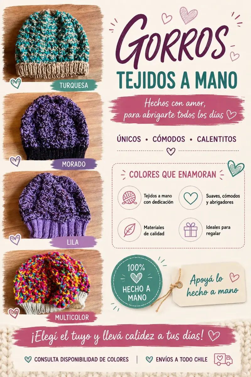 Gorros de lana tejidos a mano en varios colores - 6