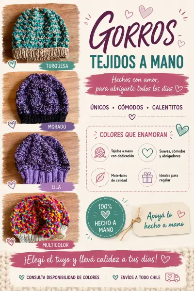 Gorros de lana tejidos a mano en varios colores - miniatura 6