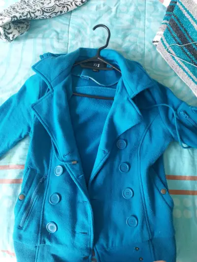Polerón azul turquesa con botones para mujer - miniatura 1