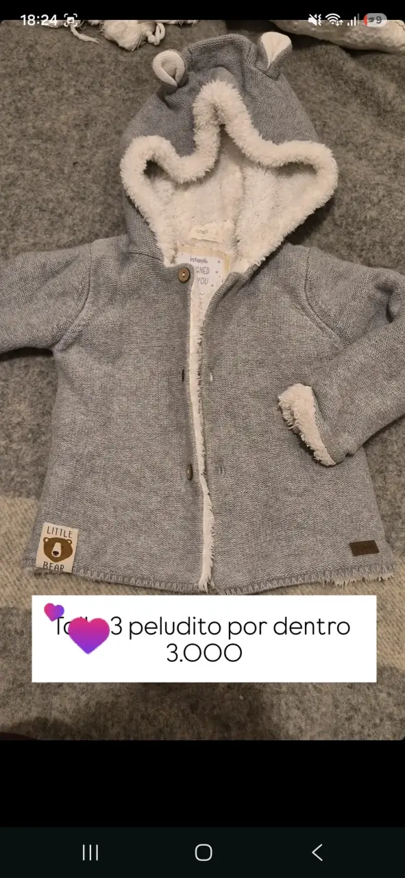 Chaqueta infanti gris con capucha y forro peludo
