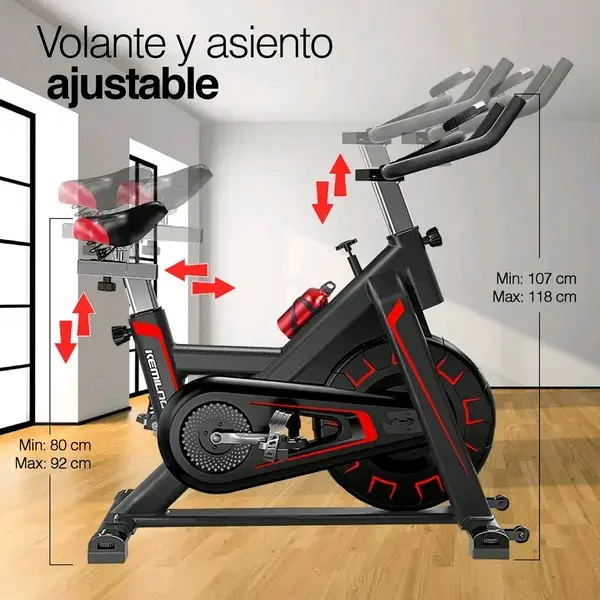 Bicicleta estática con volante y asiento ajustable