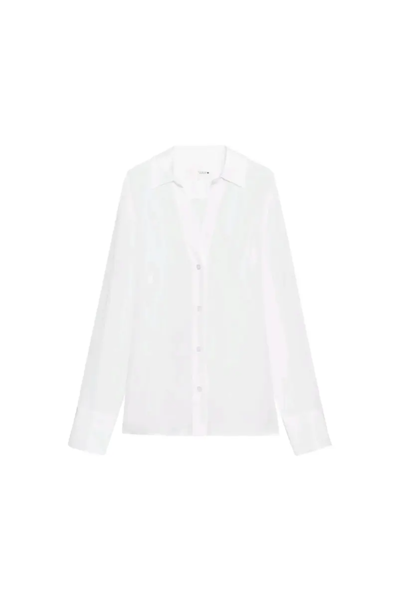 Blusa blanca de manga larga para mujer