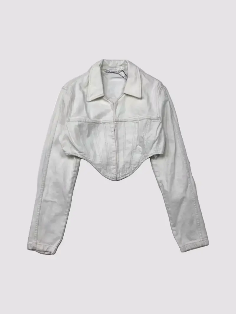 Chaqueta corta blanca de mezclilla para mujer - 1