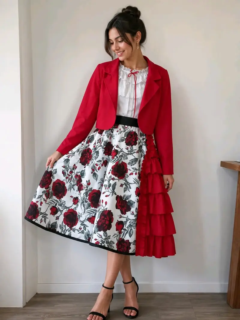 Conjunto de Vestido Flamenco con Chaqueta Roja - 2