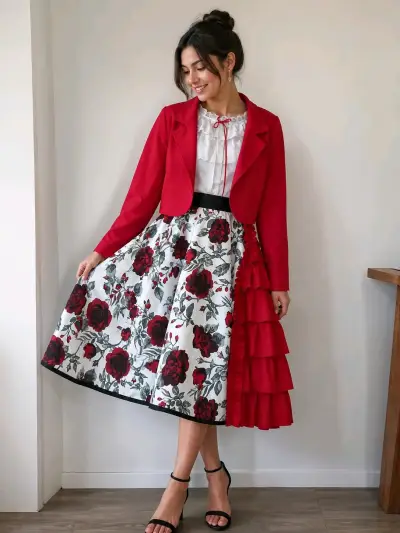 Conjunto de Vestido Flamenco con Chaqueta Roja - miniatura 2