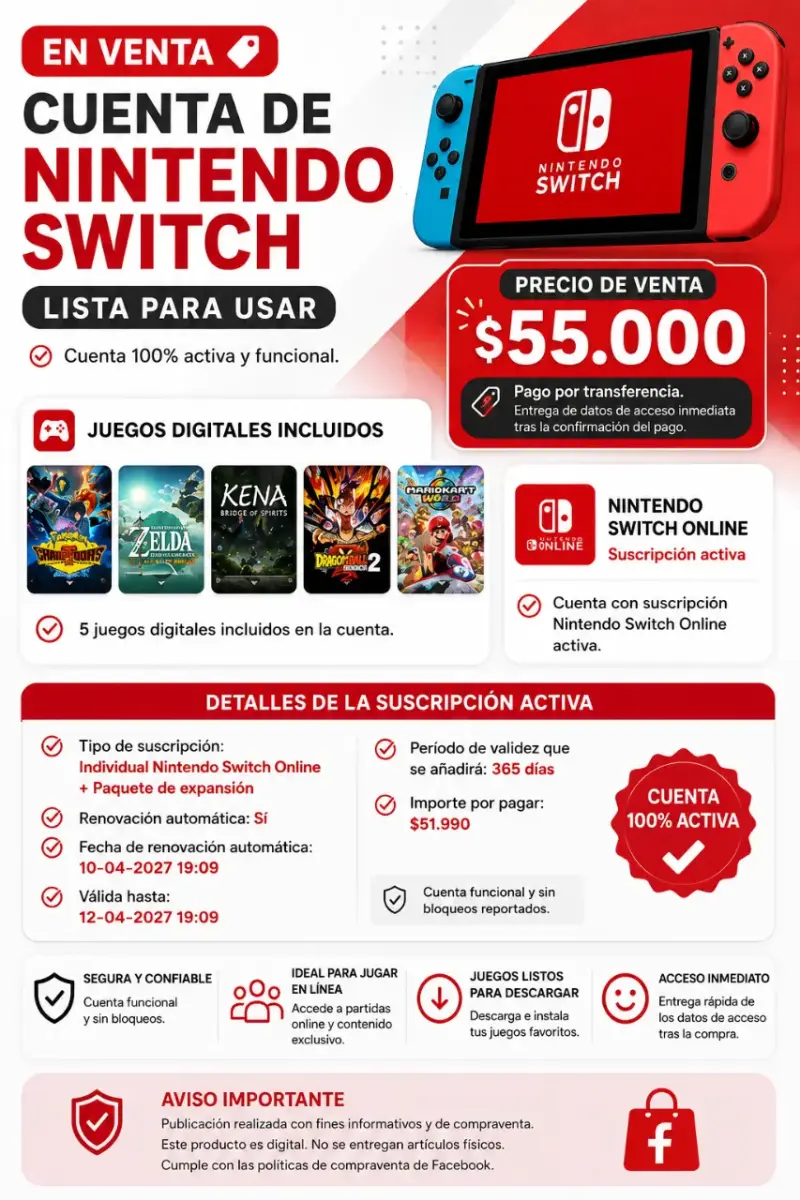Cuenta Nintendo Switch con juegos digitales