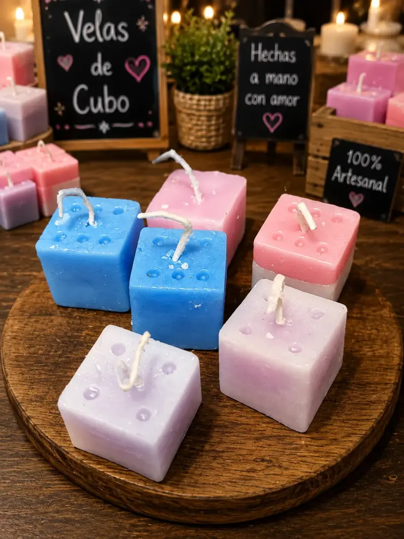 Velas artesanales de cubo y figuras decorativas - 1