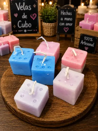 Velas artesanales de cubo y figuras decorativas - miniatura 1