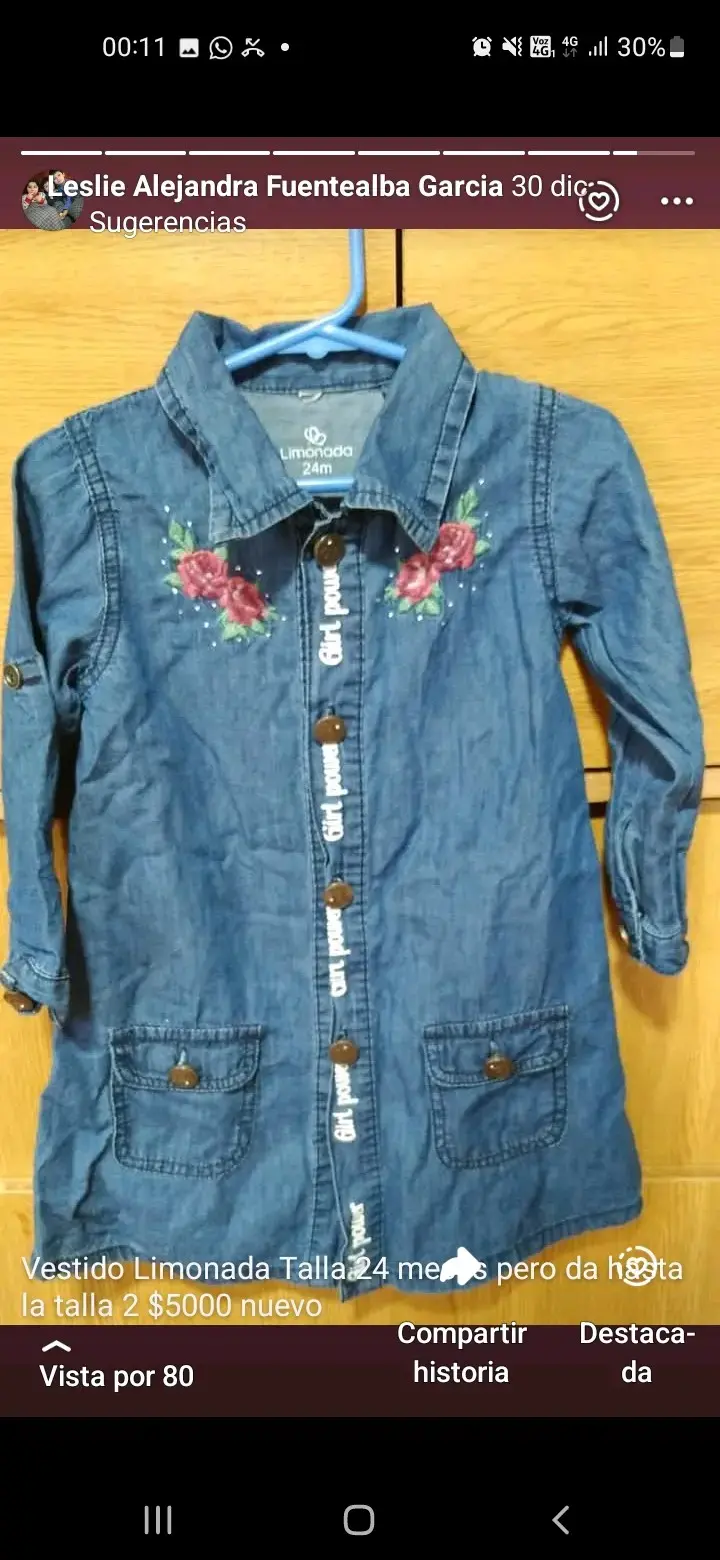 Vestido de mezclilla Limonada para niña 24 meses