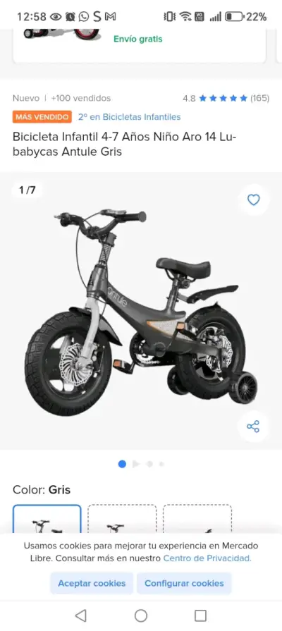 Bicicleta infantil Antule gris con ruedas de apoyo - miniatura 4