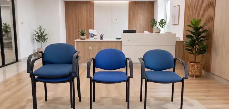 Sillas de oficina azules con brazos